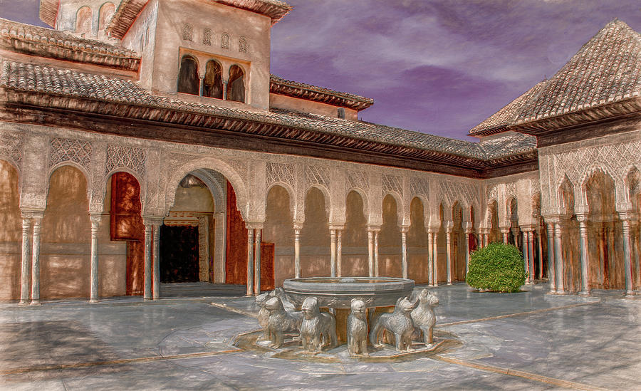 Lion Fountain Courtyard, The Alhambra Photograph by Marcy Wielfaert