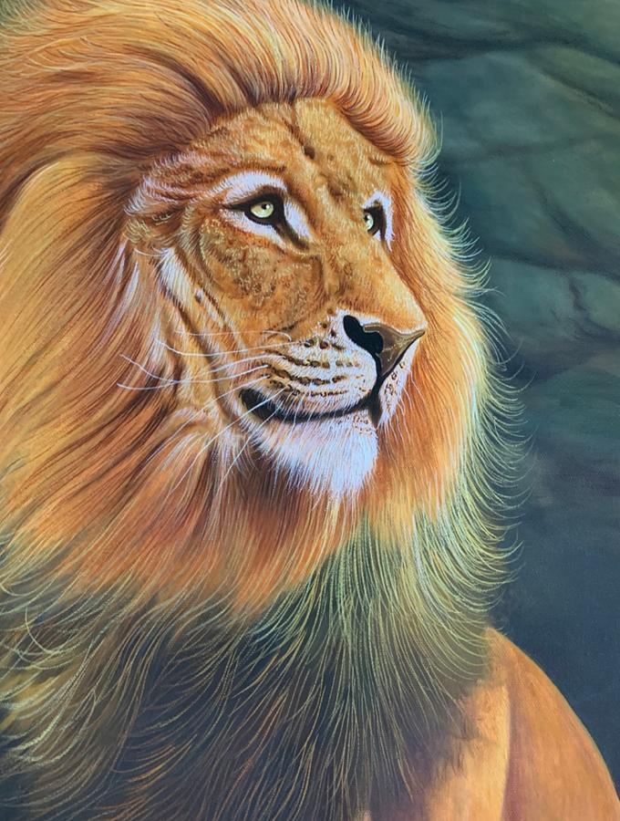 Lion Handmade Painting On Canvas  Painting by Manish Vaishnav