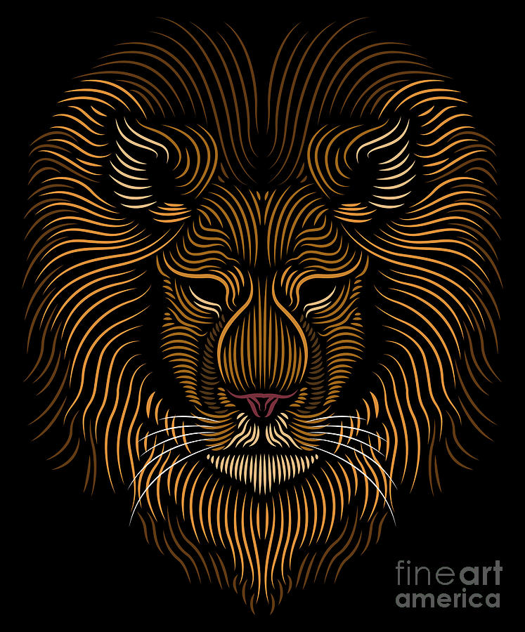 Wildlife Digital Art - Lion Head Line Art Grapic Animal Drawing by Mister Tee