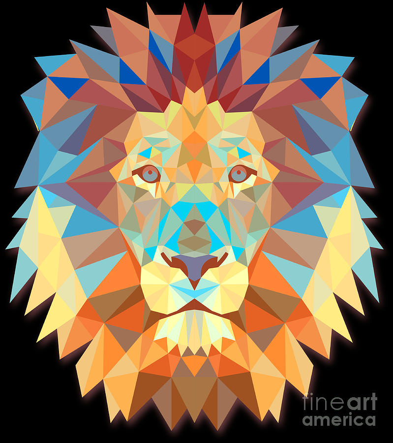 Abstract Digital Art - Lion Head Polygonal Abstract Colors Leo King Gift by Haselshirt