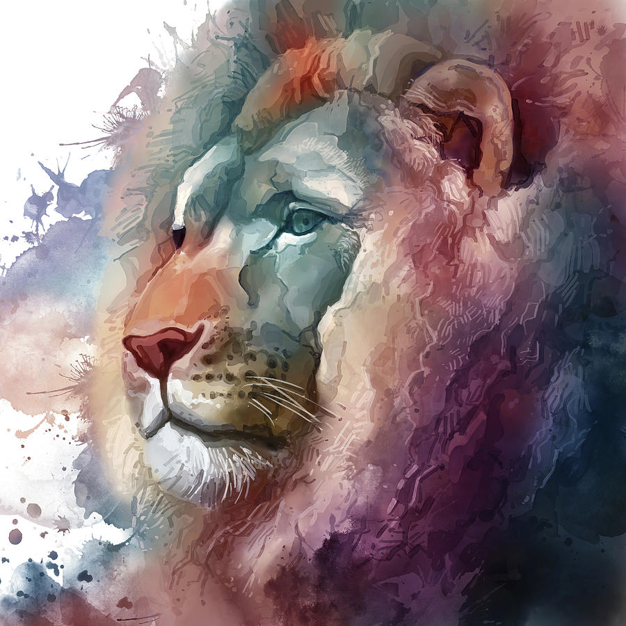 Lion Head Watercolor Digital Art By Bekim M