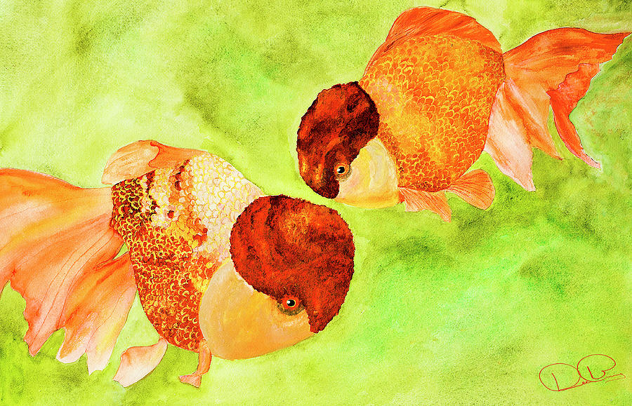 Lion Heads Goldfish Painting by Dee Browning