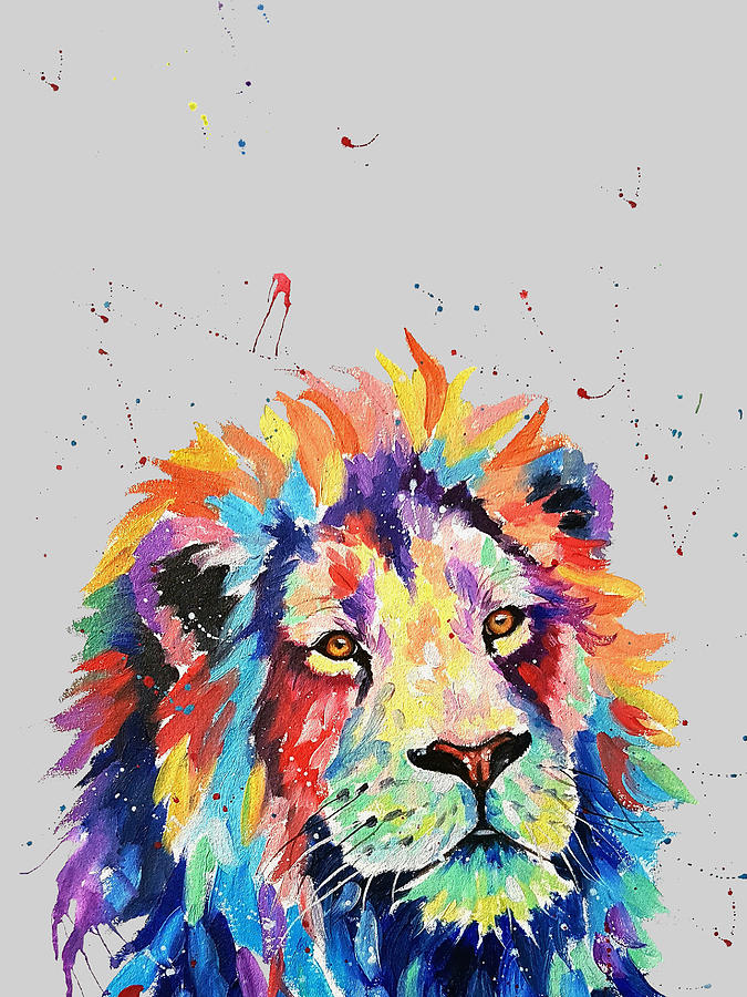 Abstract Painting - Lion in Multicolor by Sarah Stribbling