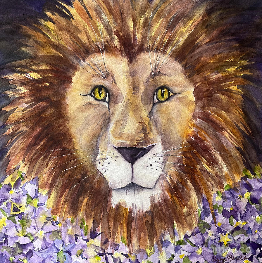 Lion in Violets Painting by Liana Yarckin