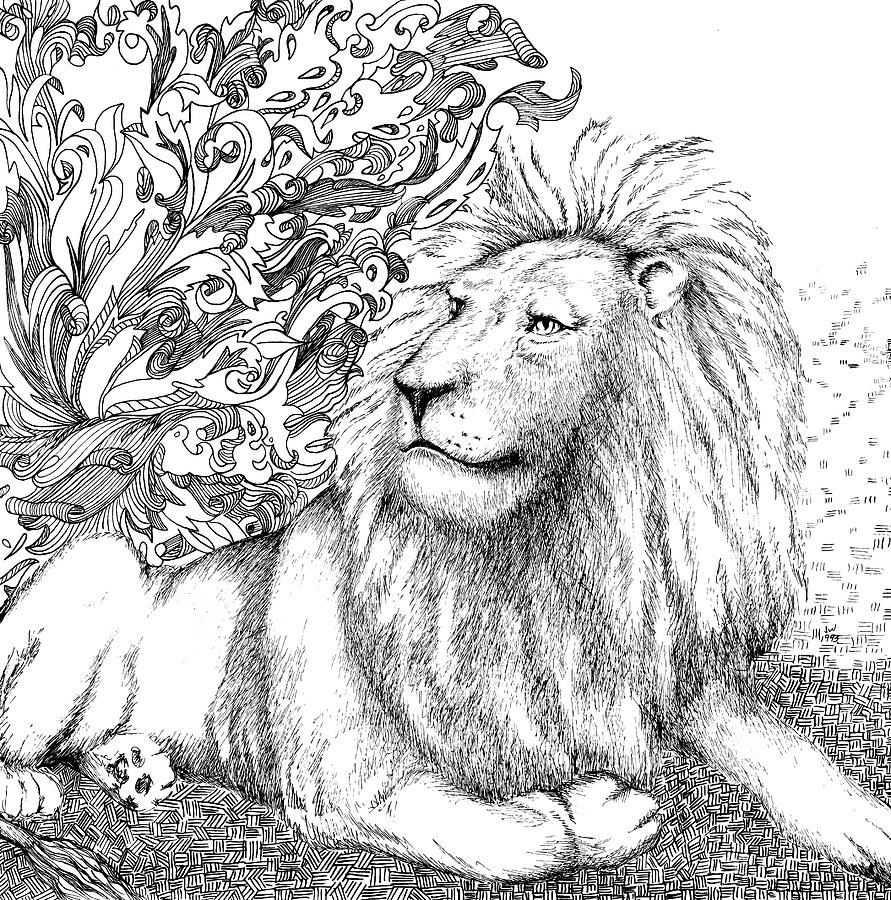 Lion Drawing by Jennifer Wheatley Wolf