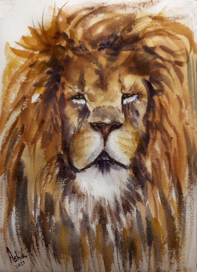 Lion King Watercolors Painting by Asha Sudhaker Shenoy