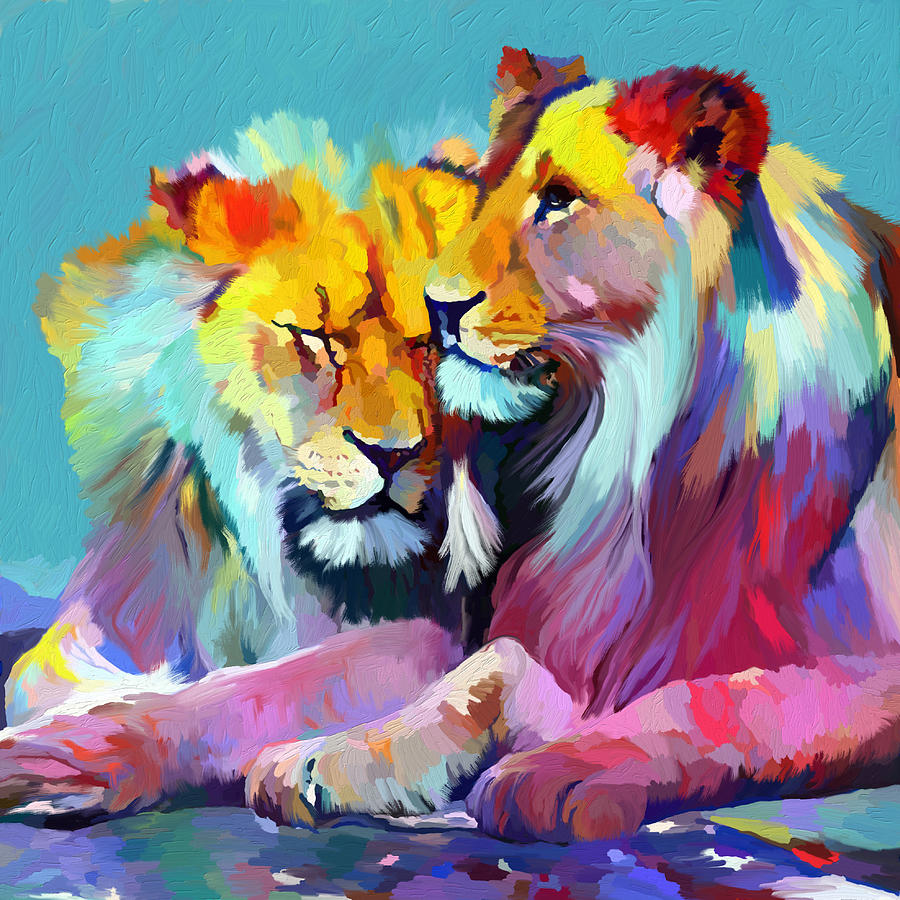 Lion. Love Mixed Media by Ann Leech