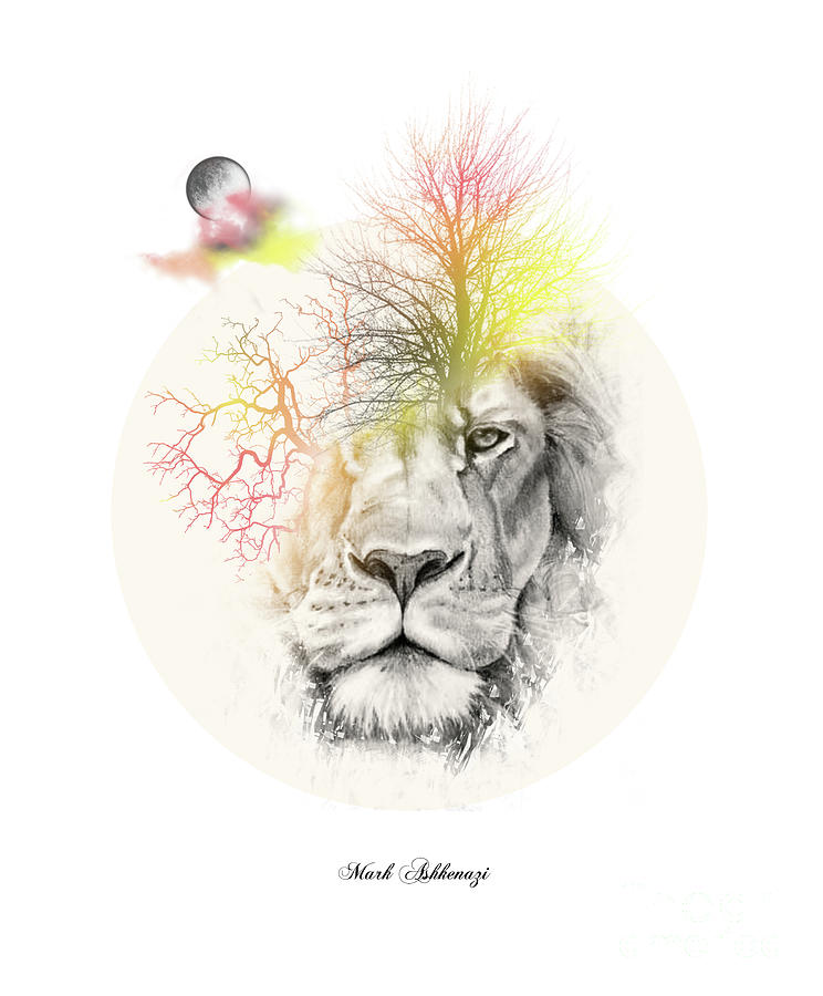 Nature Drawing - Lion Nature Design by Mark Ashkenazi