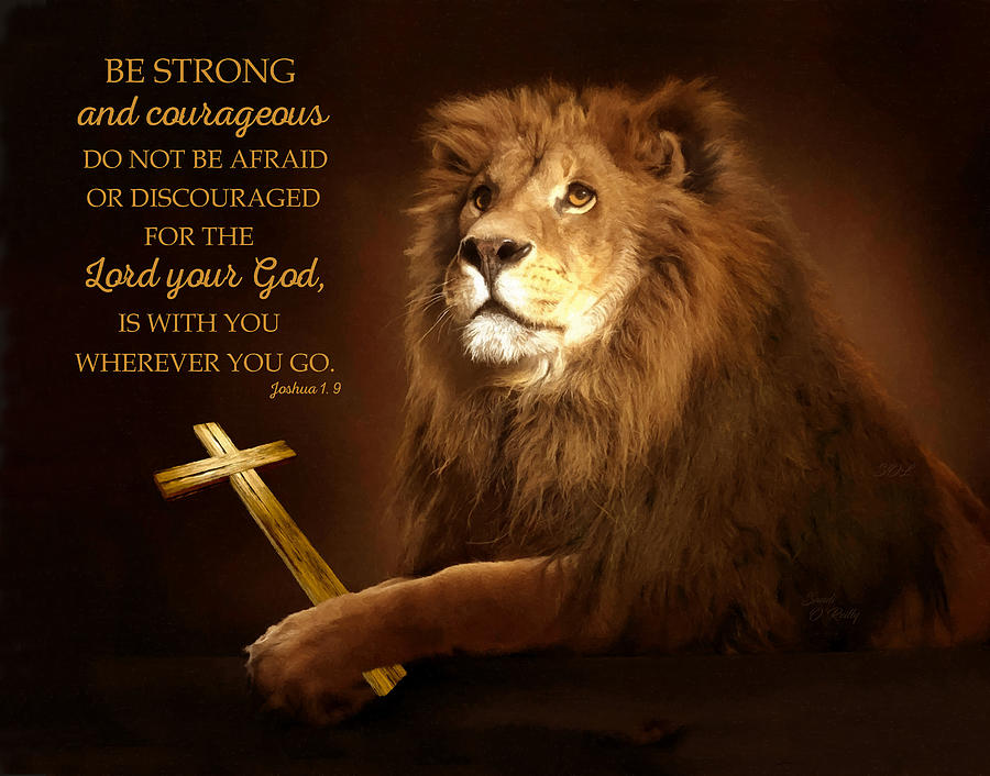 Genesis Photograph - Lion Of Judah With Cross And Scripture by Sandi OReilly