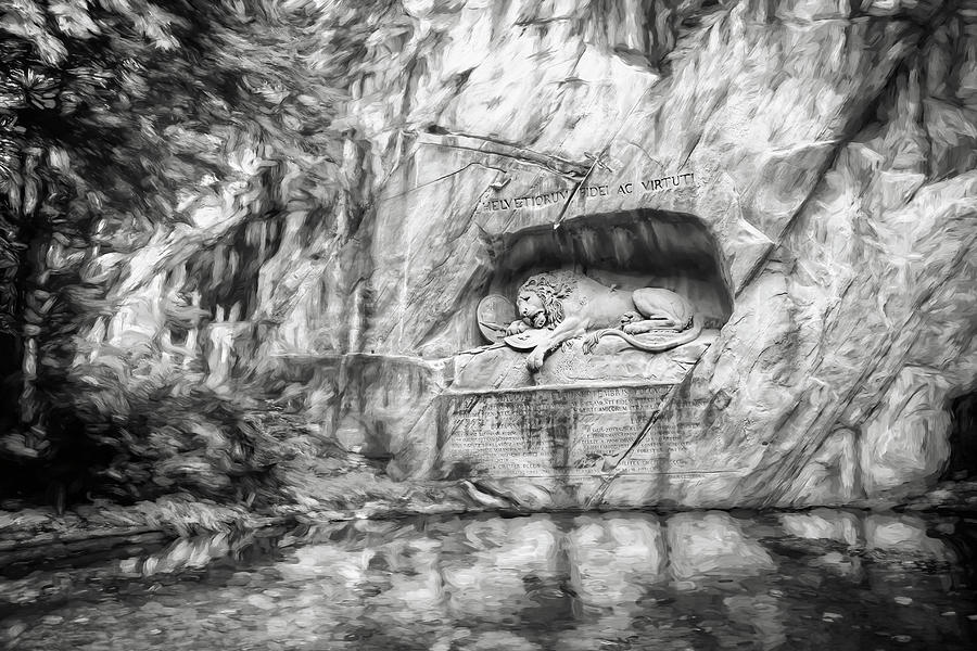 Lion of Lucerne Switzerland Black and White  Photograph by Carol Japp