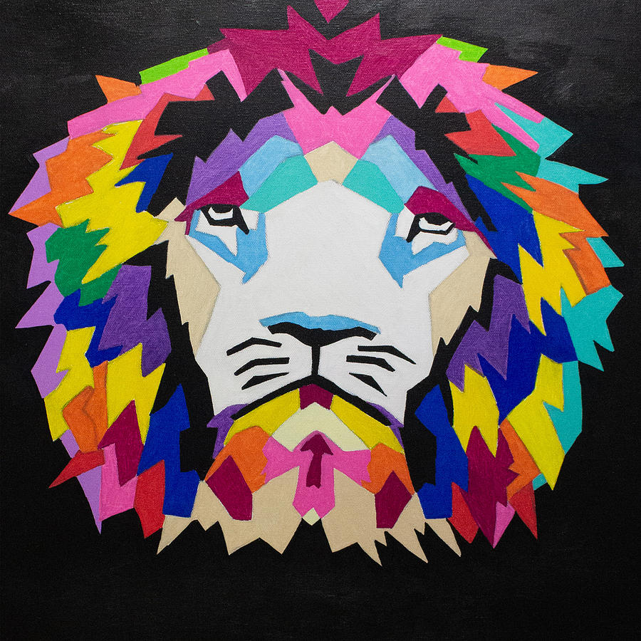 Lion of Many Colors Acrylic Painting on Canvas Painting by Ali Baucom