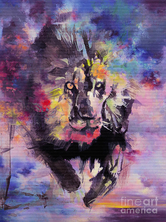 Lion on hunt  Painting by Gull G