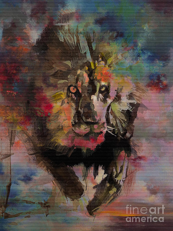 Lion on hunting  Painting by Gull G