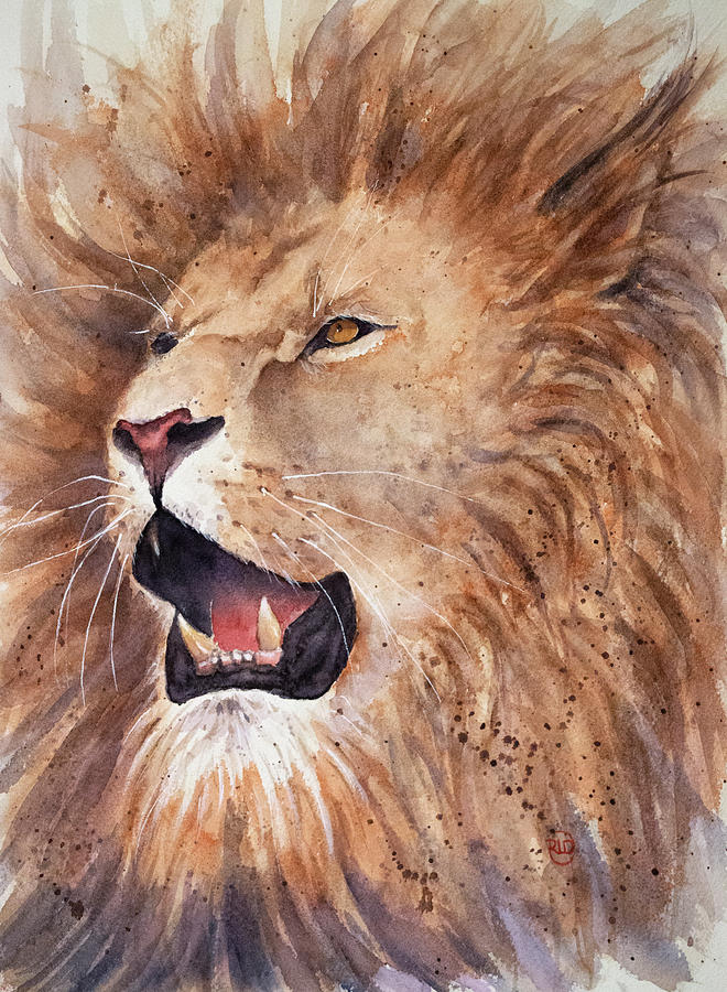 Lion Portrait Painting by Rebecca Davis