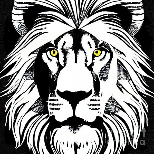Black And White Digital Art - Lion Stare by Rose De Dan