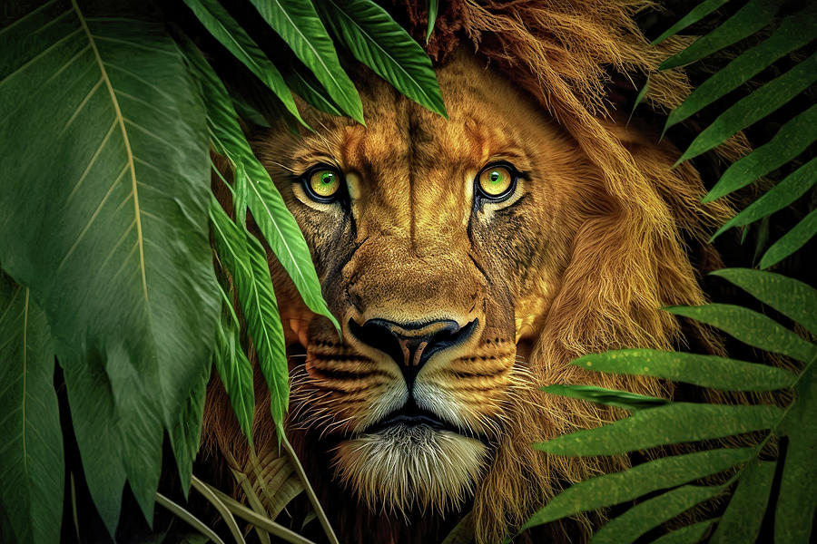 Lion Staring Out From the Brush Digital Art by Jim Vallee
