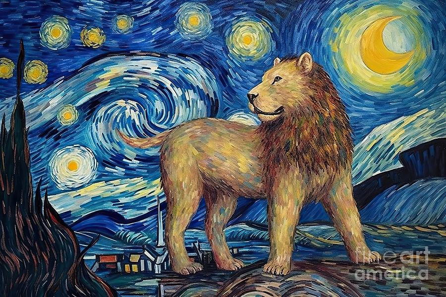 Vincent Van Gogh Painting - Lion Starry Night  by N Akkash