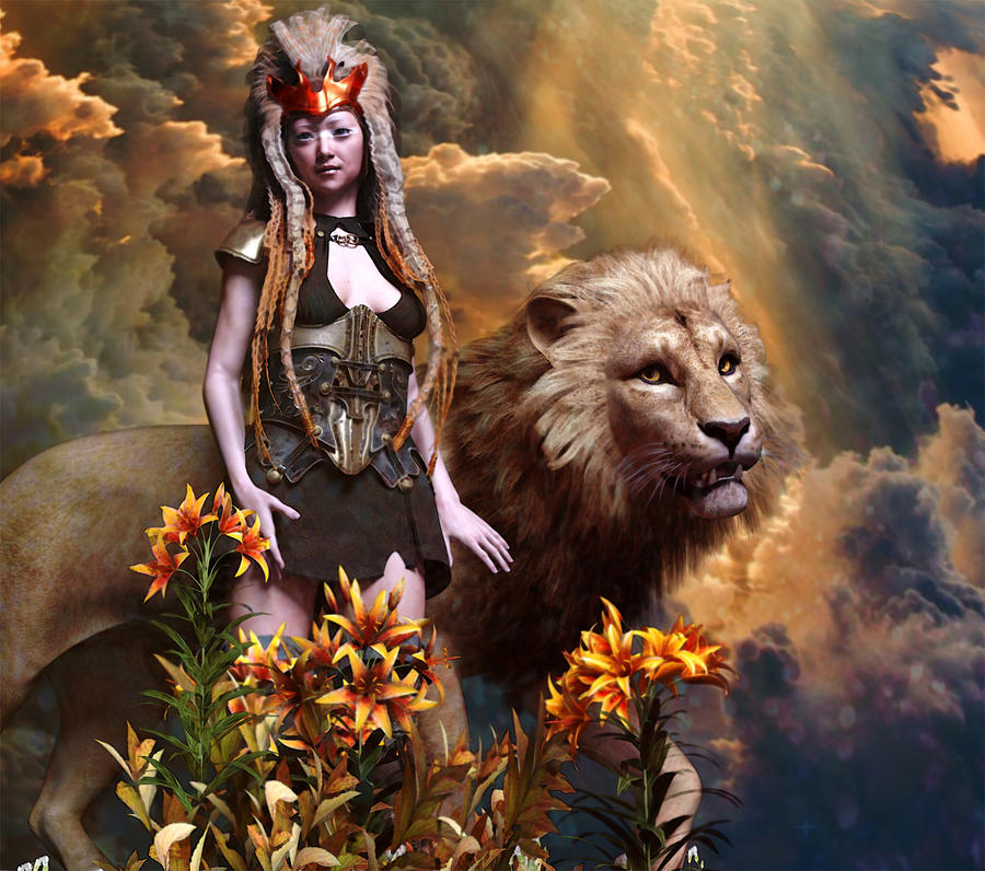 Lion storm Digital Art by Suzanne Silvir