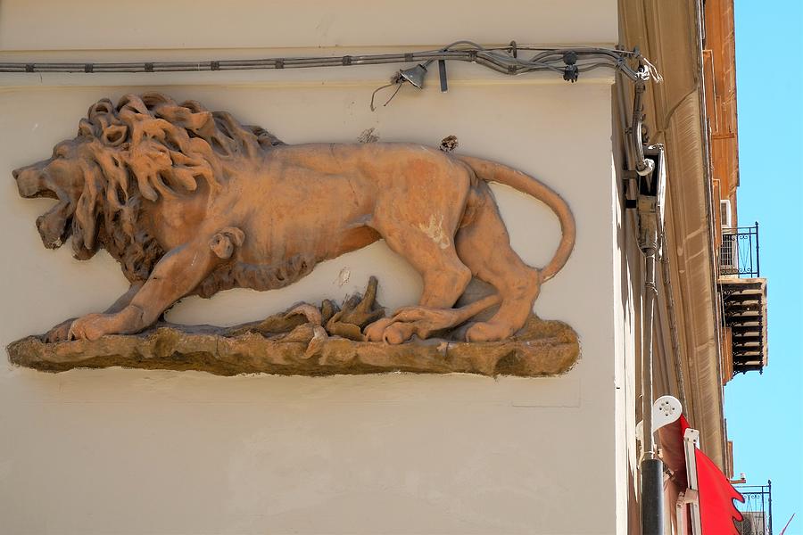 Lion stucco frieze on a wall, Palermo, Sicily, Italy. Photograph by ©Daniela White Images