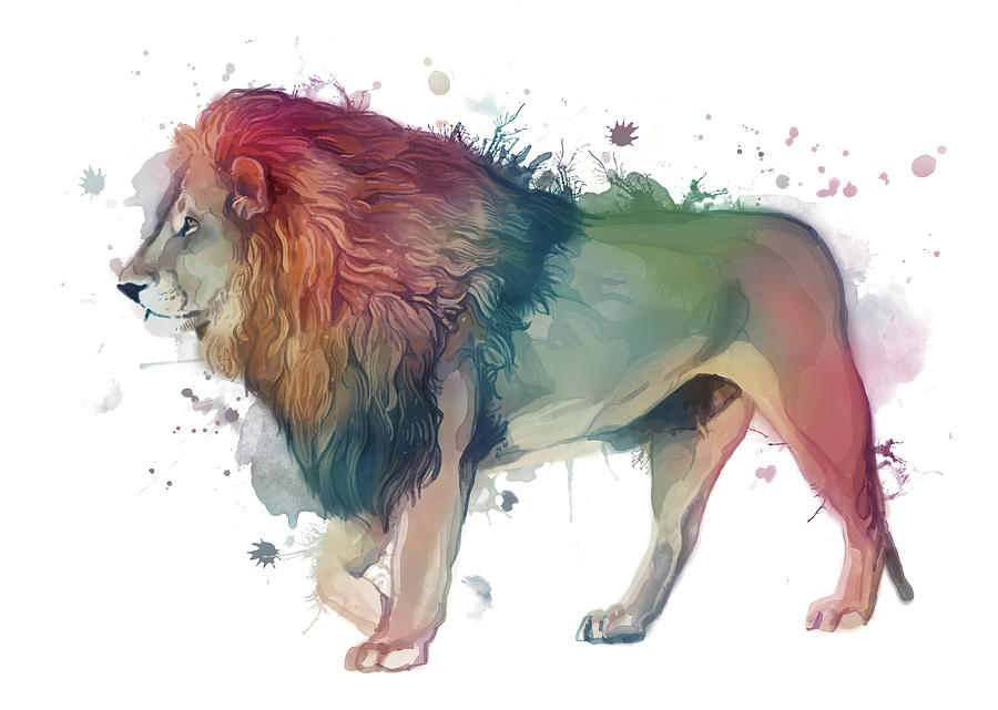 Lion Watercolor Colorful Digital Art
