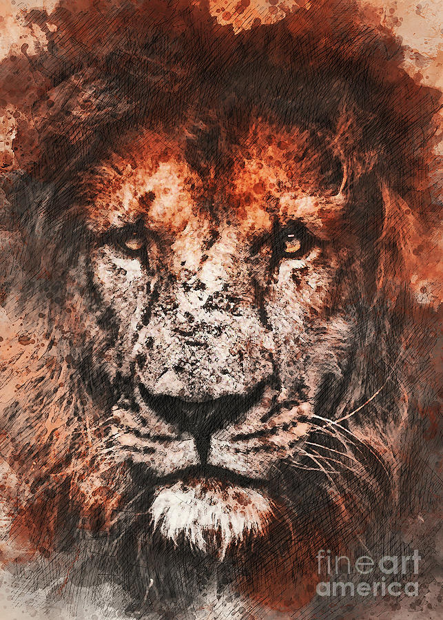Lion wild cat  Mixed Media by Justyna Jaszke JBJart