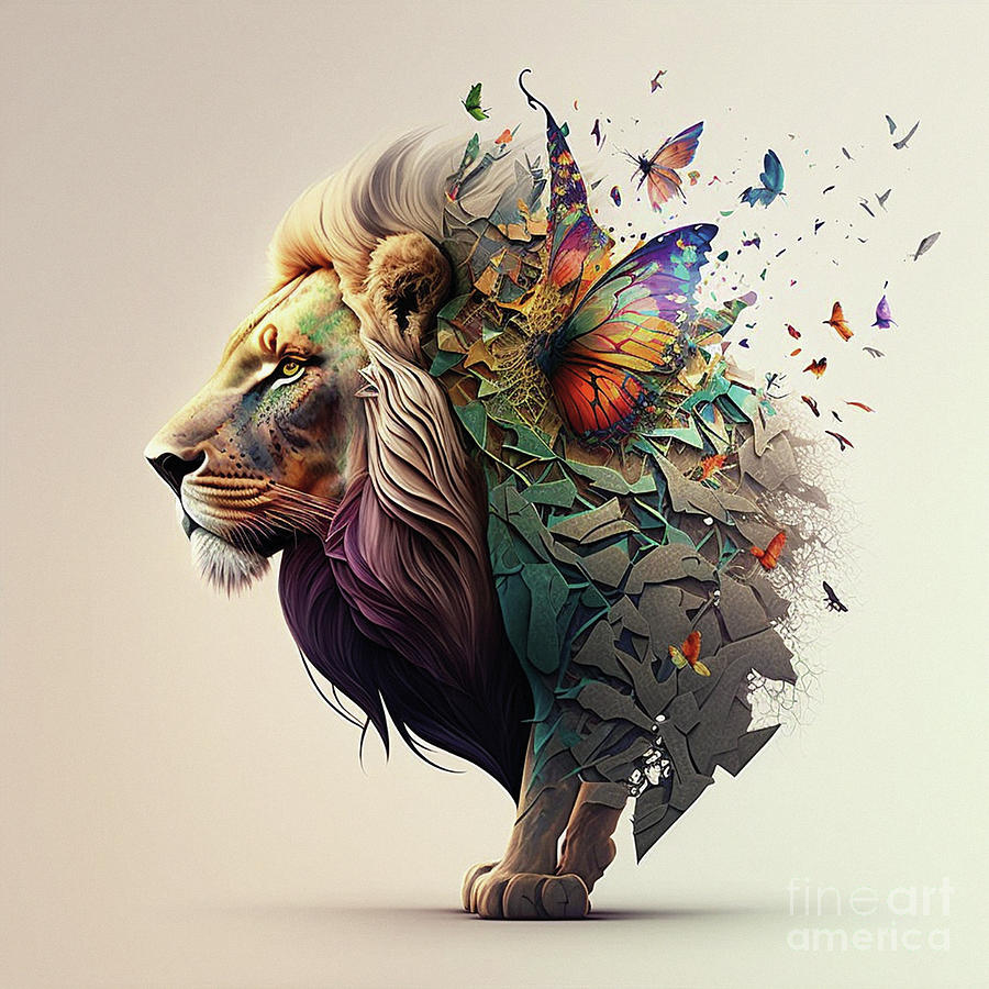 Lion with Butterflies Digital Art by Diogo Da Silva - Fine Art America