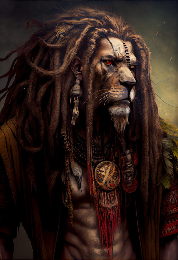 Lion with dreadlocks by Asar Studios Digital Art by Celestial Images ...