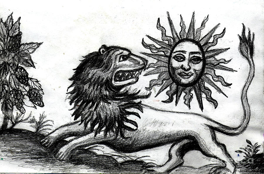 Lion With The Sun Drawing by Genevieve Esson