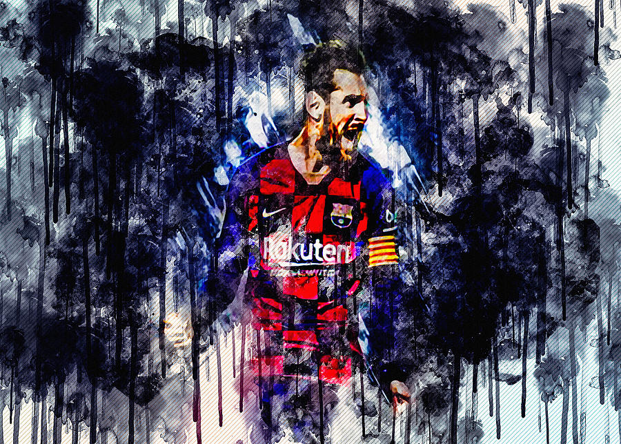 Lionel Messi Fc Barcelona Portrait Blue Stone Leo Messi Painting by ...