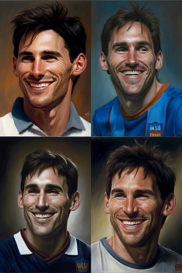 Fantasy Digital Art - Lionel  Messi  happy  smiling  oil  painting  in  the  by Asar Studios by Celestial Images