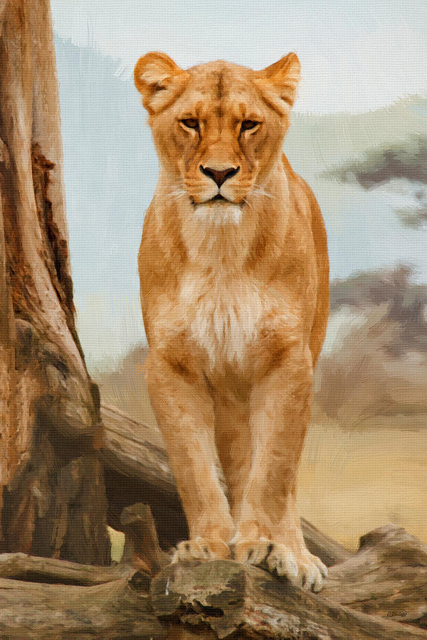 Lioness by Tree - DWP1278712 Painting by Dean Wittle