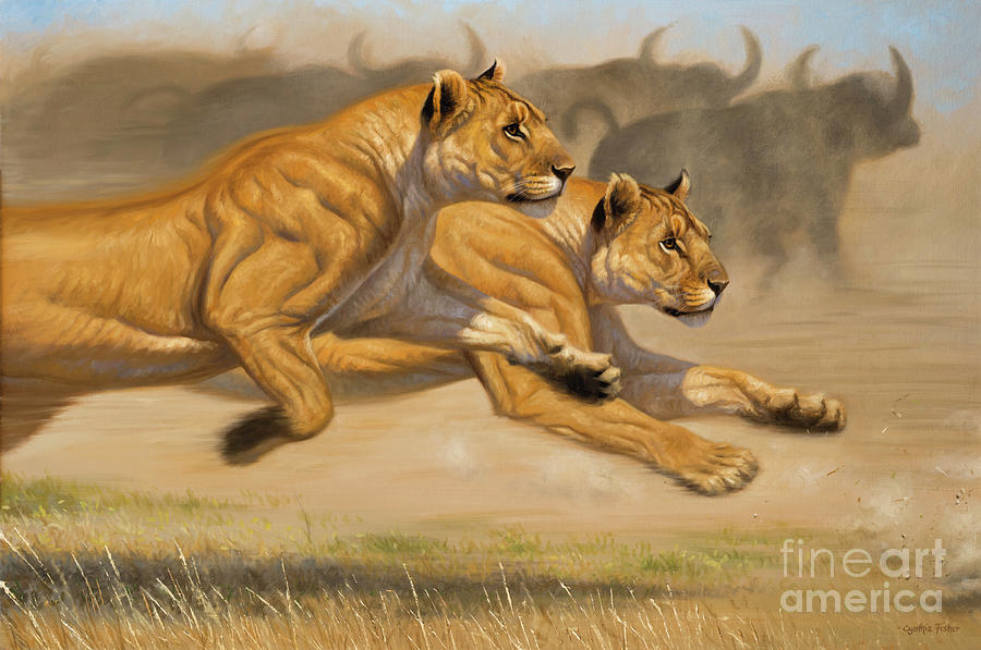 Lionesses Painting by Cynthie Fisher