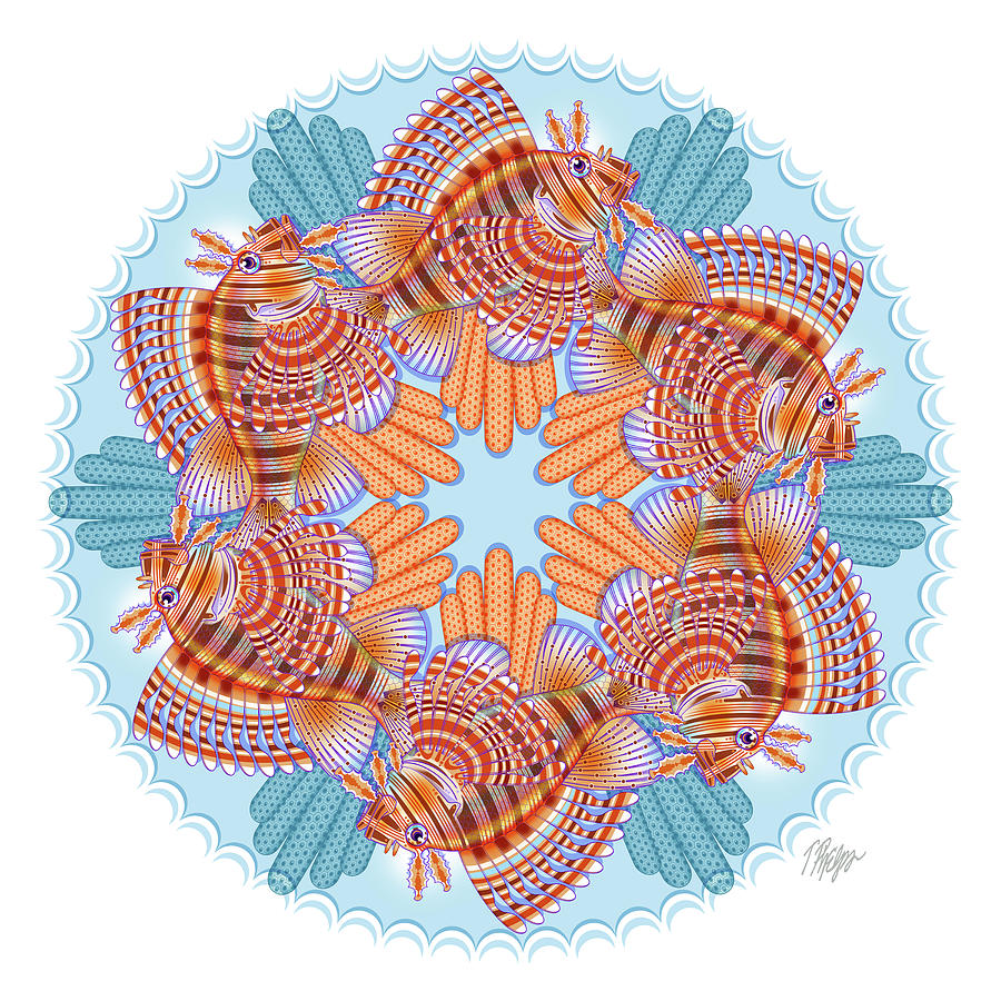 Lionfish Coral Spiral Mandala Digital Art by Tim Phelps