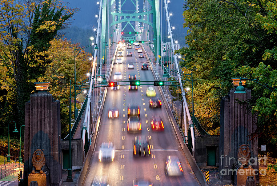 Lions Gate Bridge Vancouver in Autumn Photograph by Maria Janicki