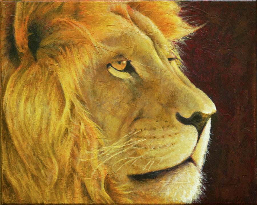 Lions Gaze Painting by Kevin Chasing Wolf Hutchins