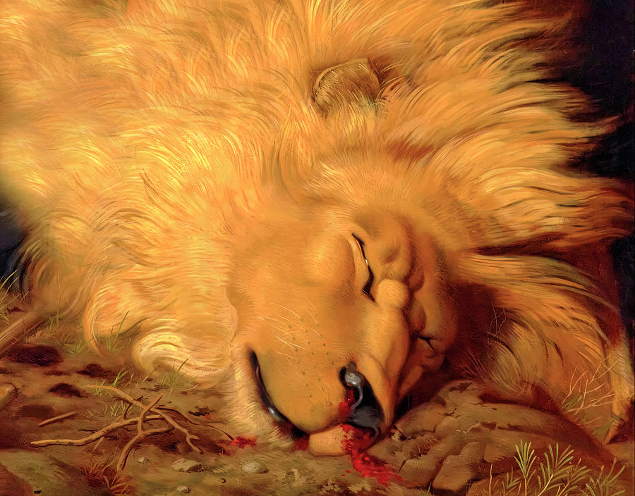 Lions Head detail from Davids First Victory Painting by William Strutt
