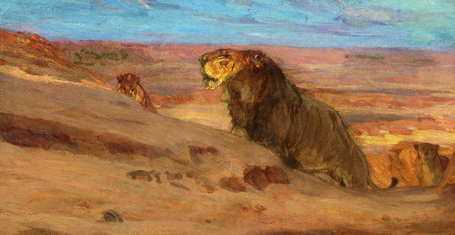 Henry Ossawa Tanner Painting - Lions in the Desert by Henry Ossawa Tanner