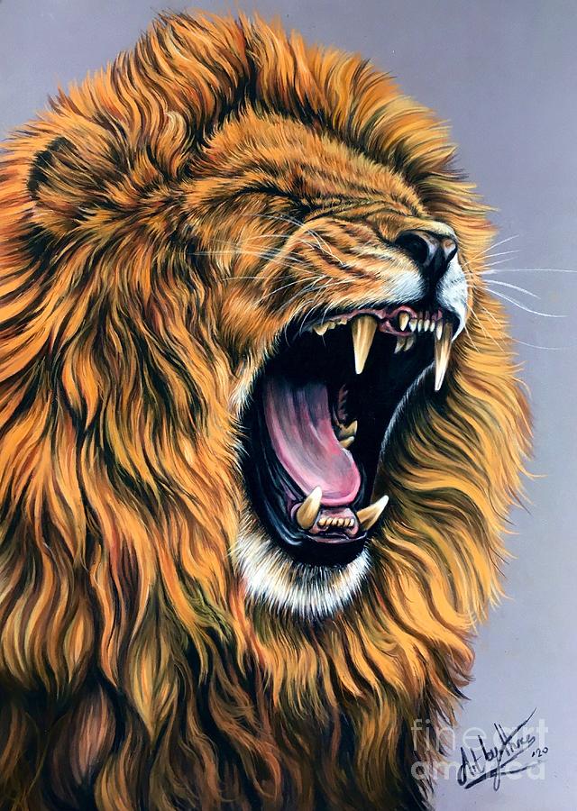 realistic drawings of lions roaring