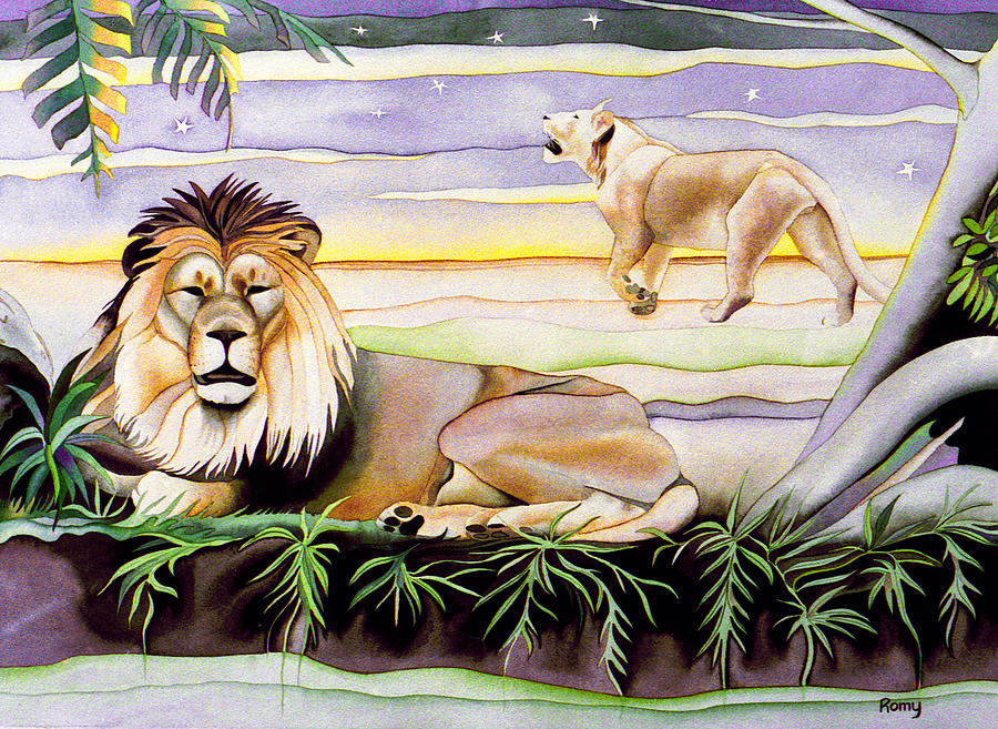 Lion Painting - Lions by Romy Muirhead