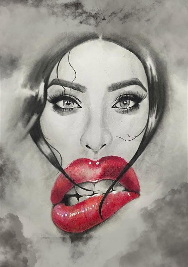 lip biting drawing