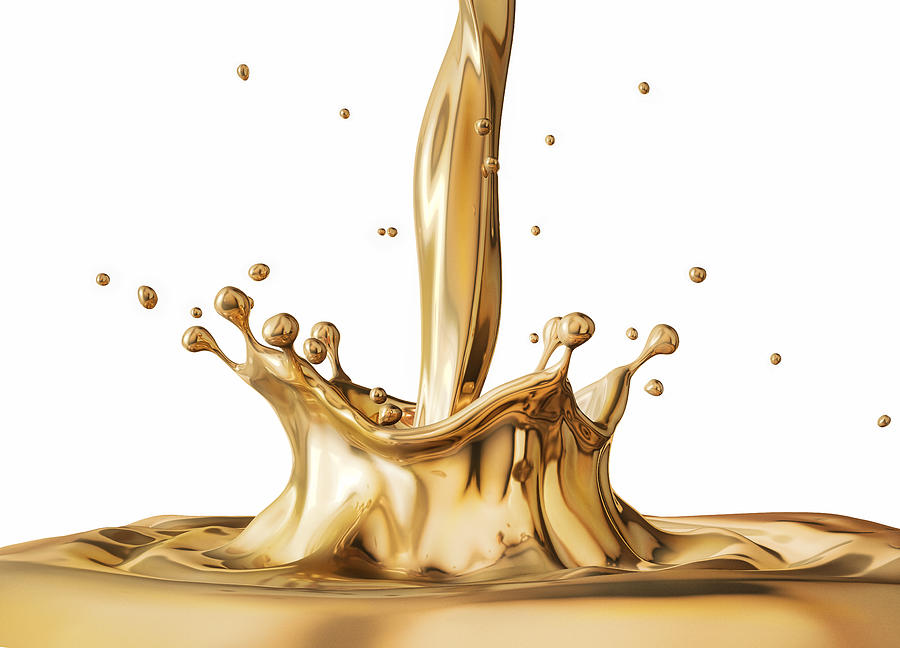Liquid gold pouring with crown splash, illustration Drawing by Leonello Calvetti/science Photo Library