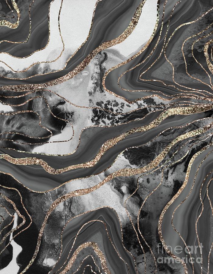Pattern Digital Art - Liquid Marble Agate Glitter Glam #9 Faux Glitter #decor #art  by Anitas and Bellas Art