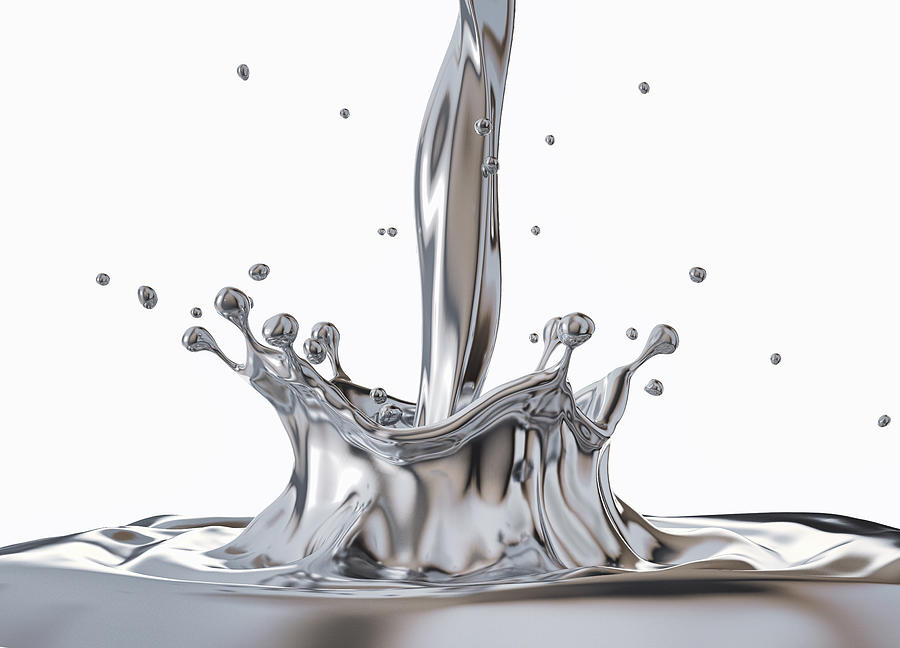 Liquid silver metal pouring with Crown splash, illustration Drawing by Leonello Calvetti/science Photo Library