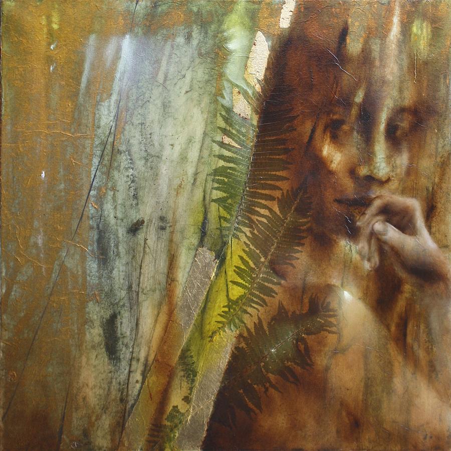 Lisa with farn leaves Painting by Annette Schmucker