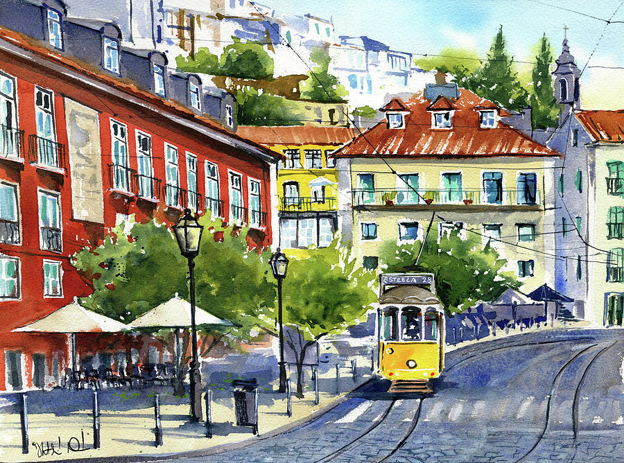 Lisbon Alfama Portugal Painting Painting by Dora Hathazi Mendes