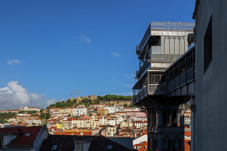 Lisbon Cityscape With Santa Justa Lift Photograph by Artur Bogacki