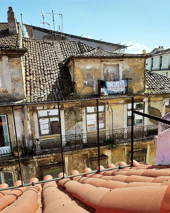 Lisbon Downtown Roof Tops And Rustic Walls Laundry Day  Digital Art by Irina Sztukowski