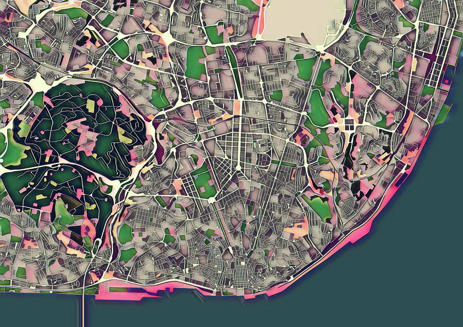 Lisbon Pop Art City Map Digital Art by Christian Pauschert