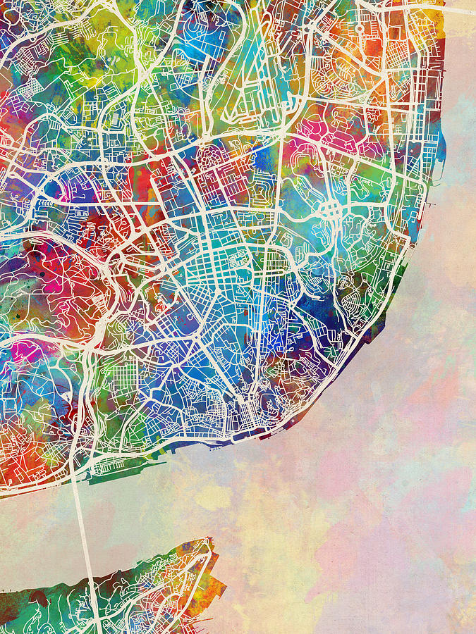 Lisbon Portugal City Map Digital Art by Michael Tompsett