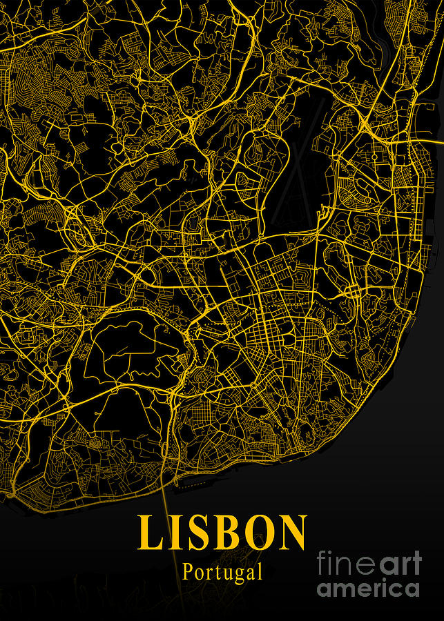 Lisbon Portugal Gold City Map Digital Art By Tien Stencil Fine Art America 6356